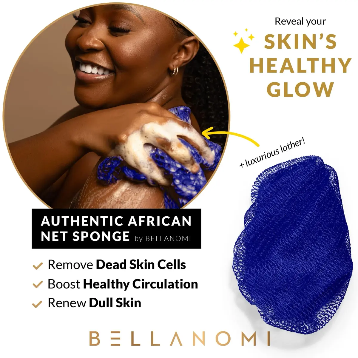 Bellanomi African Exfoliating Net Sponge Navy Blue 104 cm (41 inches) | Authentic Sapo Cloth for Back and Body - view 2