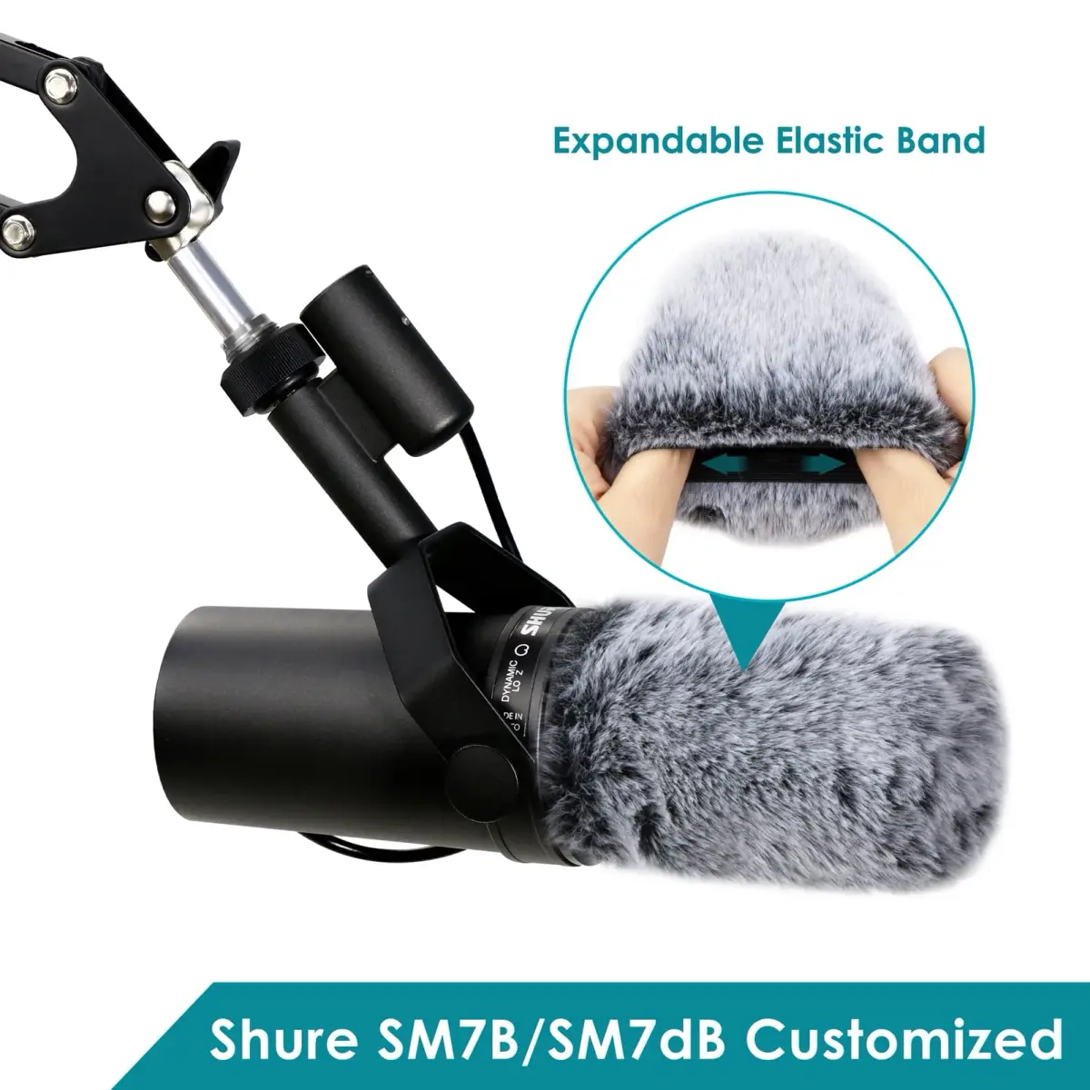 YOUSHARES Gray Furry Windscreen Muff for Shure SM7B Microphones | Reduces Plosives & Wind Noise - view 5