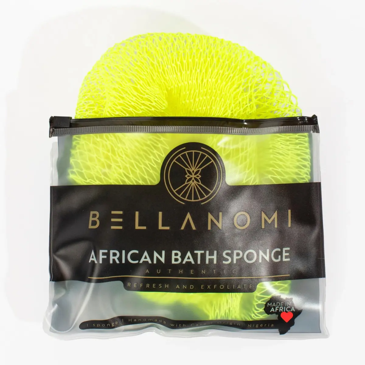 Bellanomi African Exfoliating Net Sponge Lemon 114 cm (45 inches) | Authentic Sapo Back Scrubber - main product image