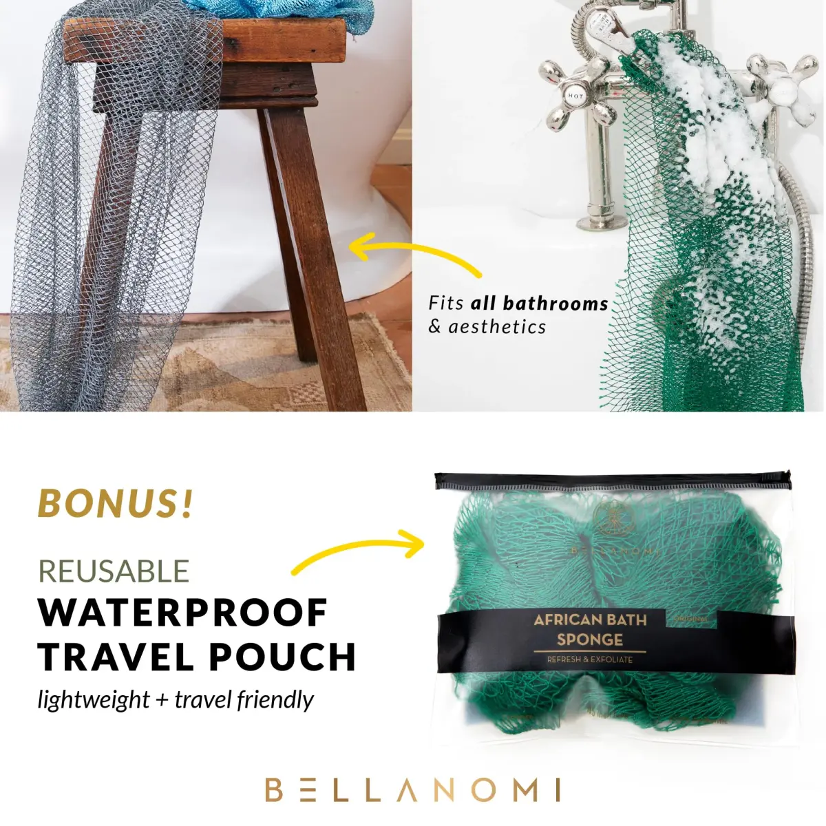 Bellanomi African Exfoliating Net Sponge Lemon 114 cm (45 inches) | Authentic Sapo Back Scrubber - view 5