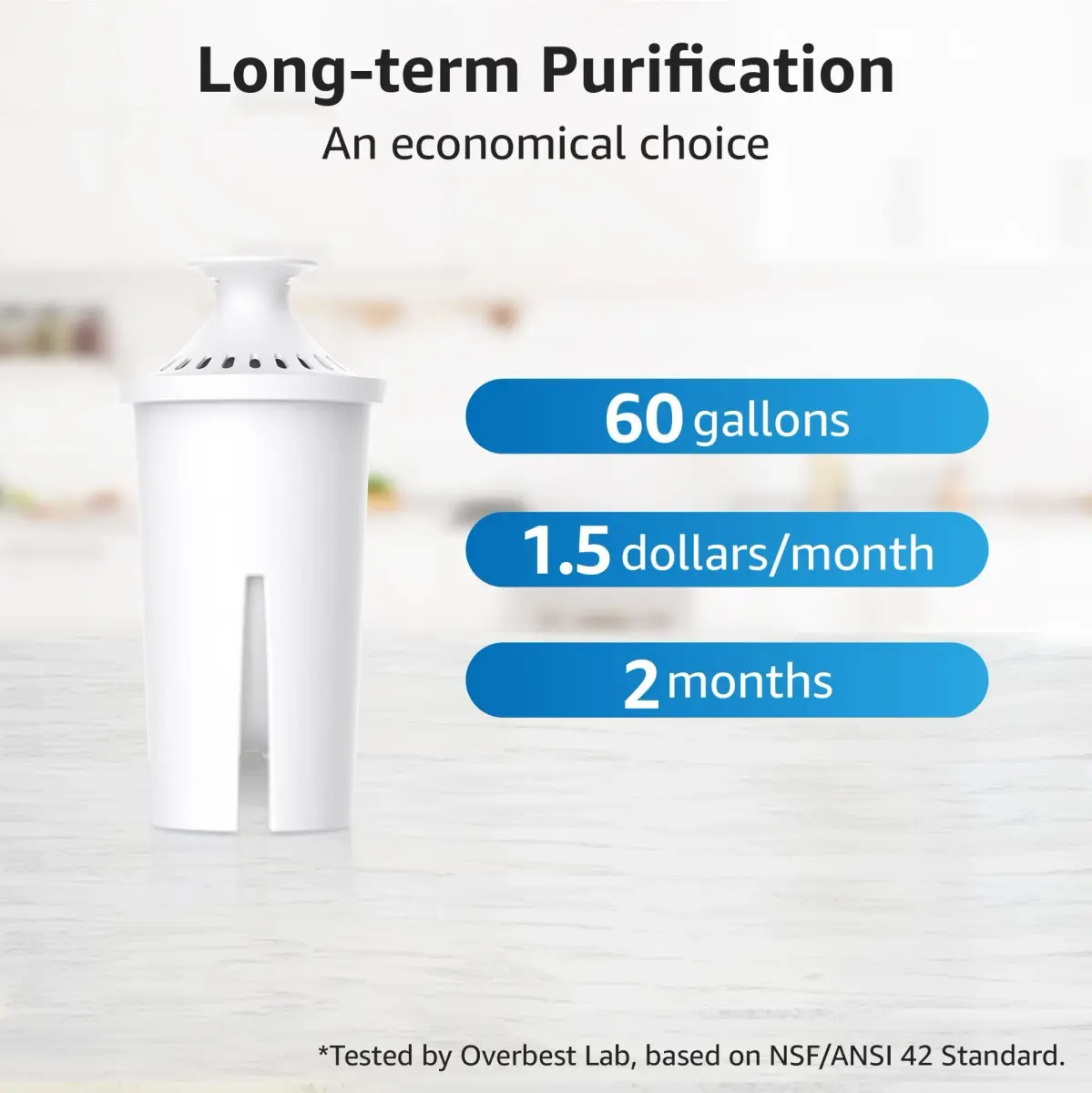 Overbest Pitcher Water Filter Replacement 4 Count (1.89 L / 64 Fl Oz) | NSF Certified for Chlorine Reduction - view 7