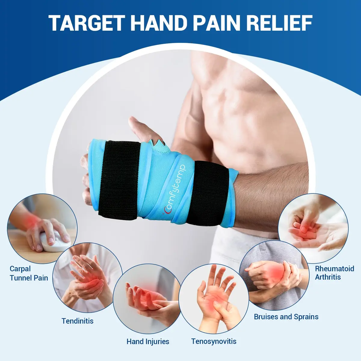 Comfytemp 33" Full Hand Wrist Ice Pack Wrap for Carpal Tunnel Relief | Reusable Cold & Heat Therapy - view 2