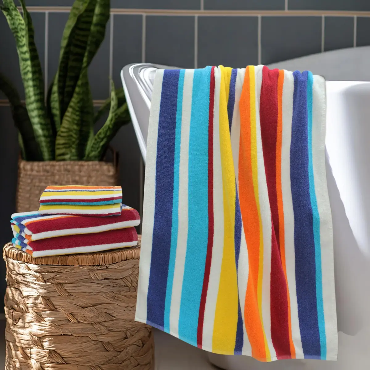 ORIGINAL KIDS 6 Piece Cabana Stripe Cotton Towel Set | 450 GSM Quick-Dry Absorbent - view 2