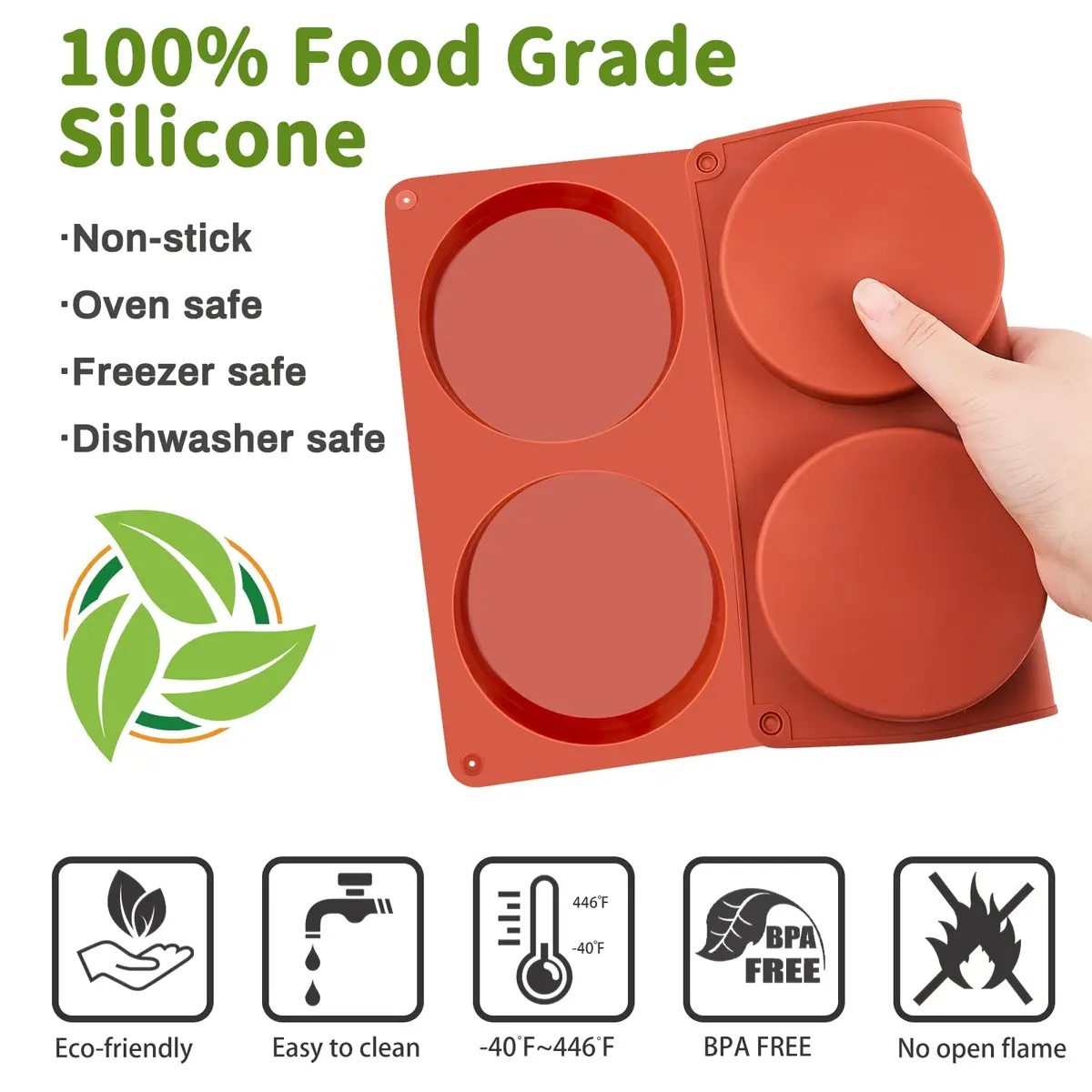 JOERSH Silicone Egg Mold for Breakfast Sandwiches, 4 Inch, 2 Pack | Non-Stick, Oven Safe, Food Grade Silicone - view 3