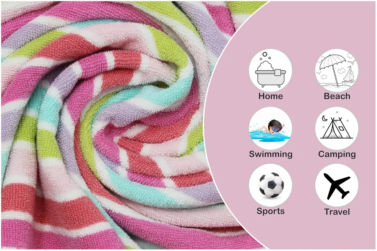 ORIGINAL KIDS 100% Cotton Wash Cloths Set of 12 - Pink Multi Stripe 30x30cm (12x12 Inch) - view 5