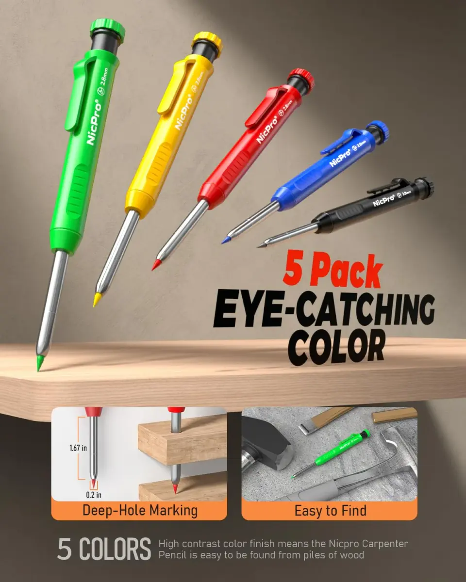 Nicpro 27 Pack Carpenter Pencils for Woodworking | 2.0mm & 2.8mm Leads, Center Punch, Scribe Tool, Storage Case - view 2