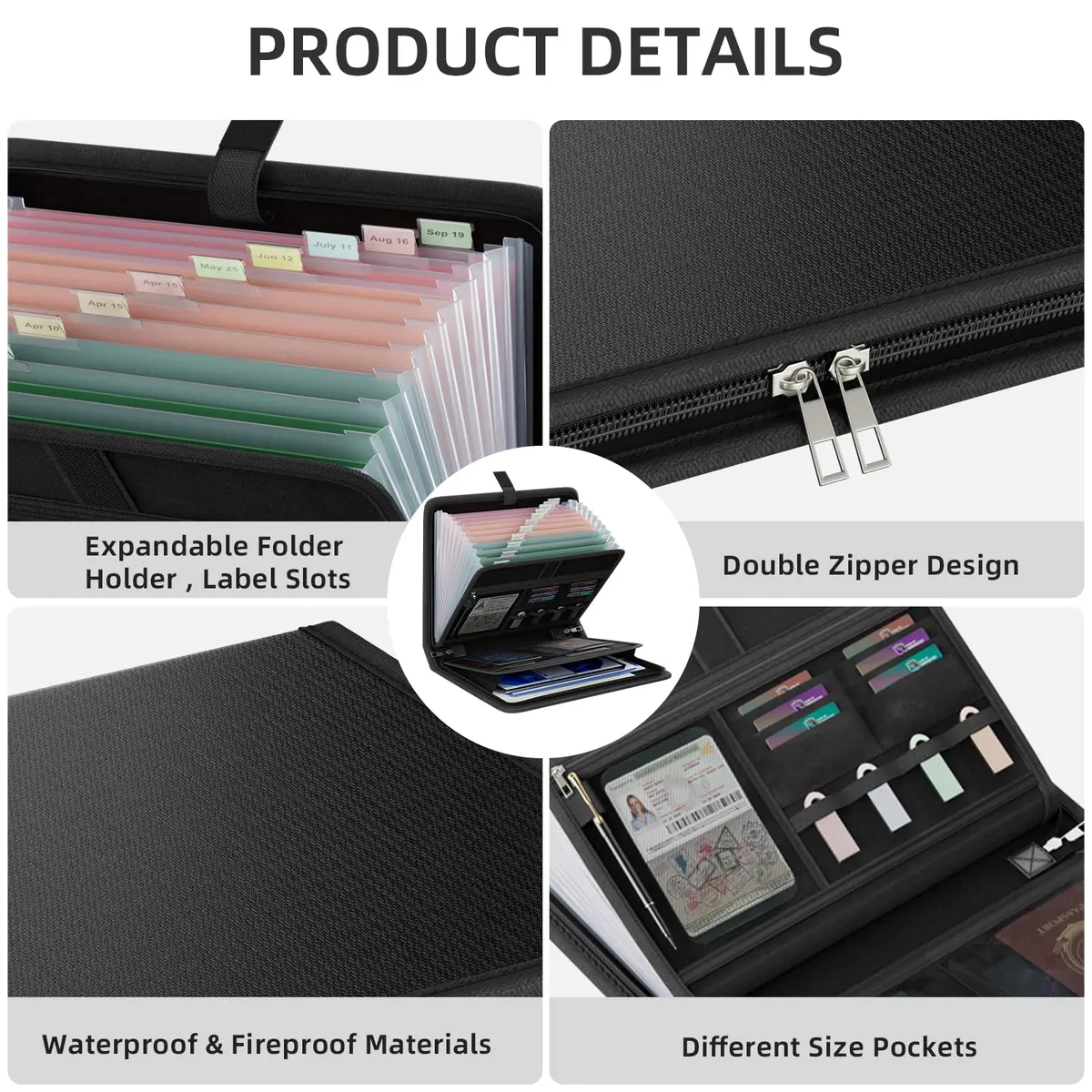 Huolewa Fireproof Accordion File Organizer with 13 Pockets | Waterproof Flame Retardant Document Folder - view 5
