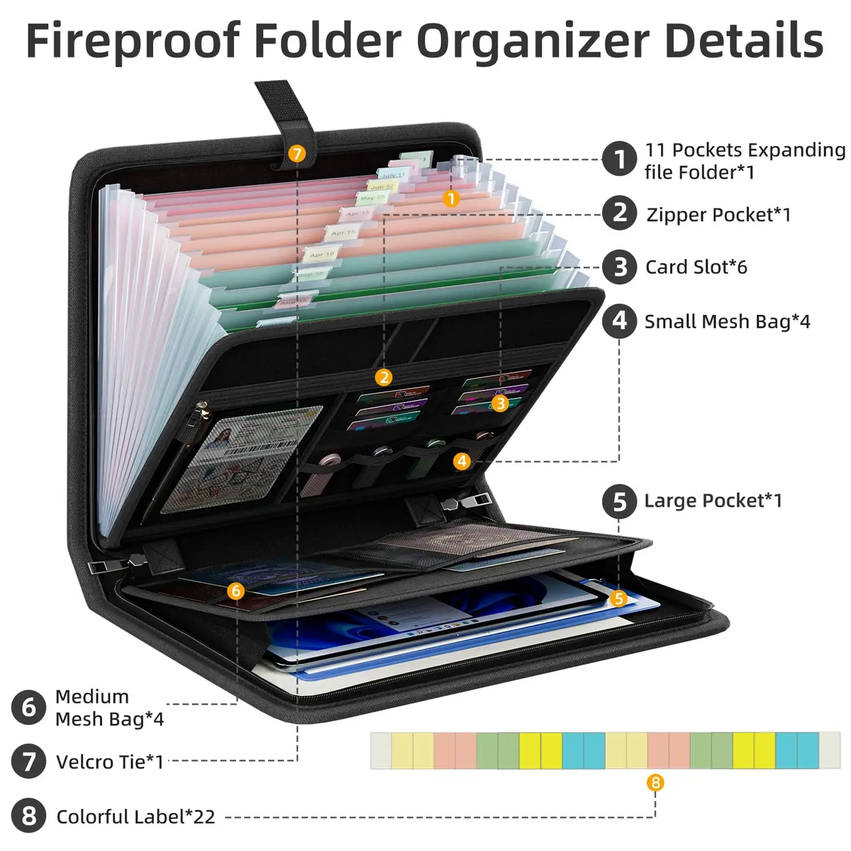 Huolewa Fireproof Accordion File Organizer with 13 Pockets | Waterproof Flame Retardant Document Folder - view 7