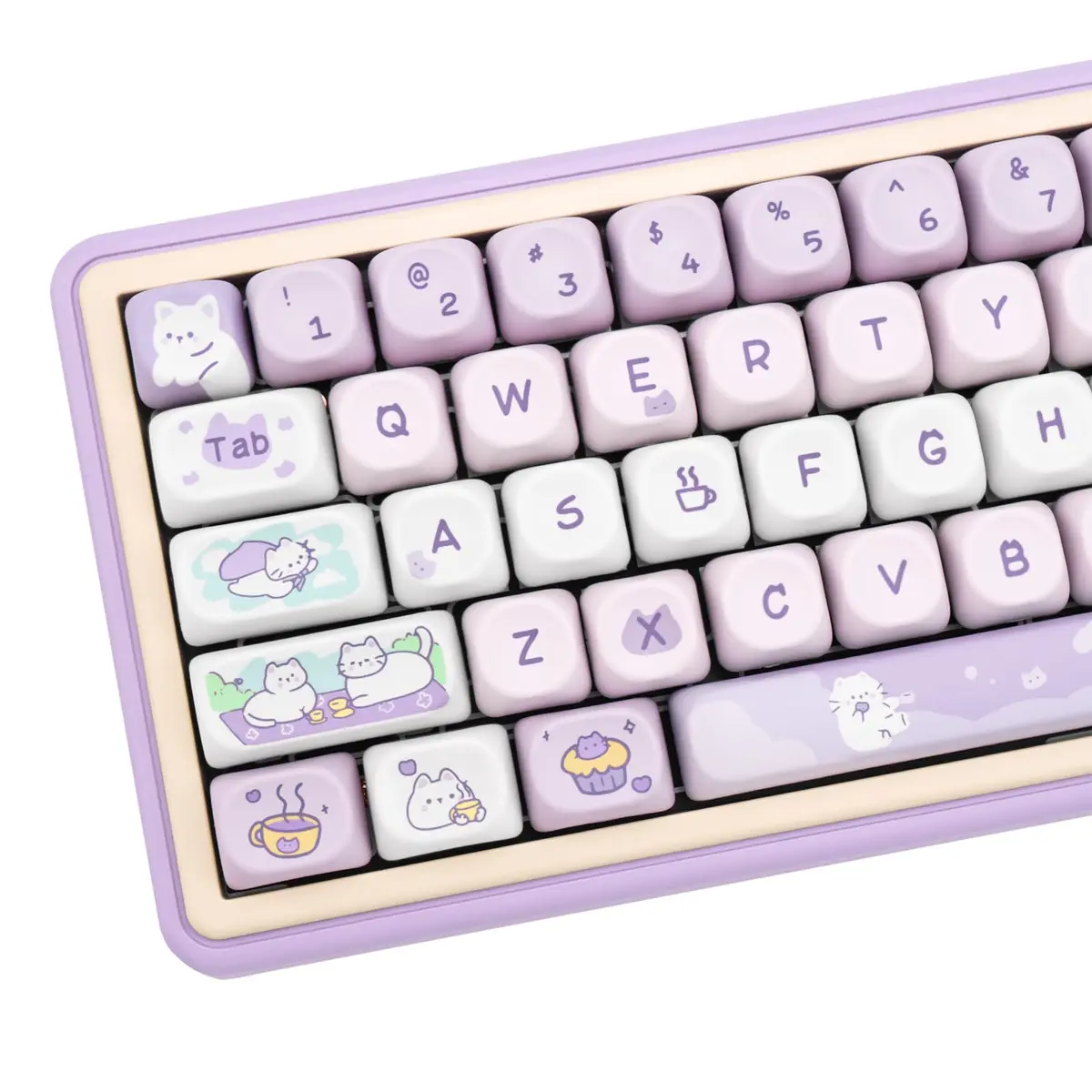 COOMICKEY Cute Keycaps Cat Afternoon Tea Purple PBT Key Cap for Cherry MX | MOA Profile, 132 Keys, Compatible with Mechanical Keyboards - main product image
