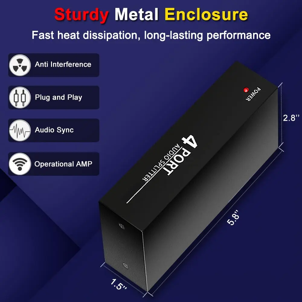 FlyroadUp 3.5mm Aux RCA L/R Audio Splitter 1 in 4 Out | Reliable Home Audio Distributor - view 6