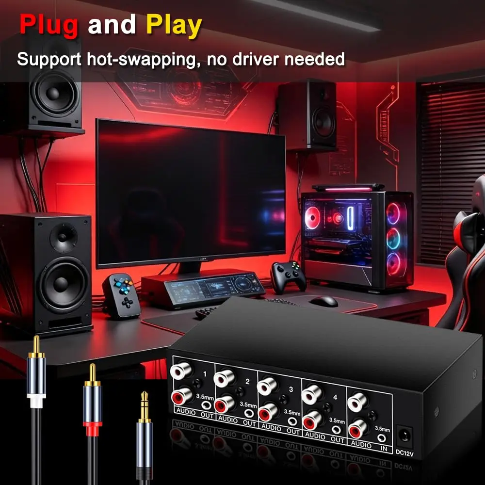FlyroadUp 3.5mm Aux RCA L/R Audio Splitter 1 in 4 Out | Reliable Home Audio Distributor - view 3