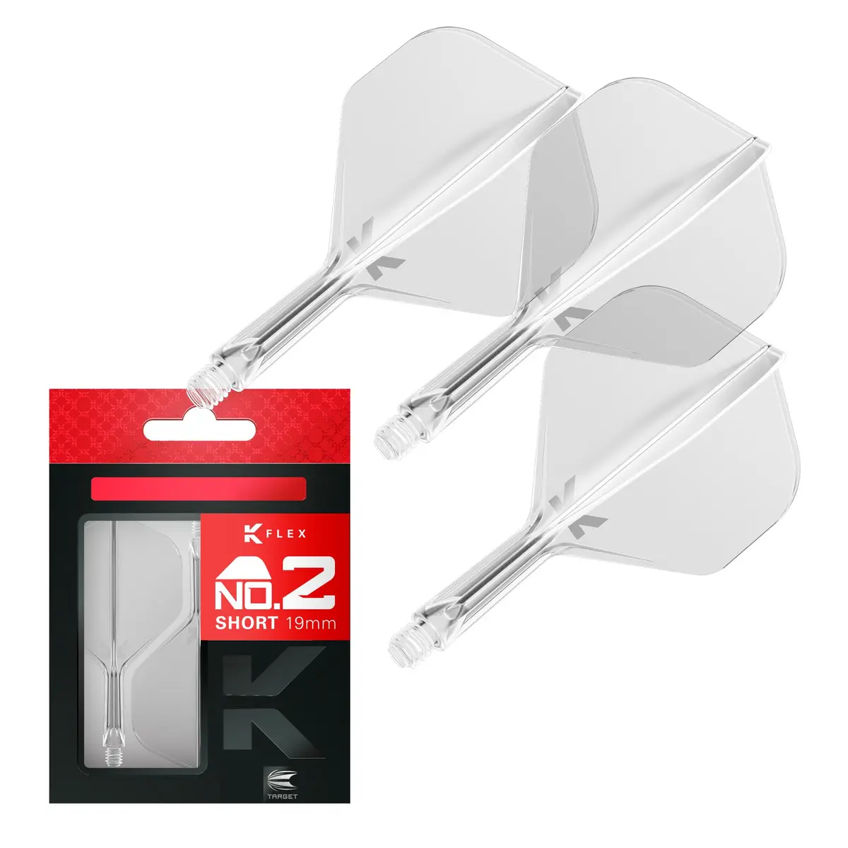 Target Darts K Flex Integrated Dart Flights and Shafts Short Clear No.2 | Pack of 3, 19mm Shafts | Professional Dart Accessories - main product image