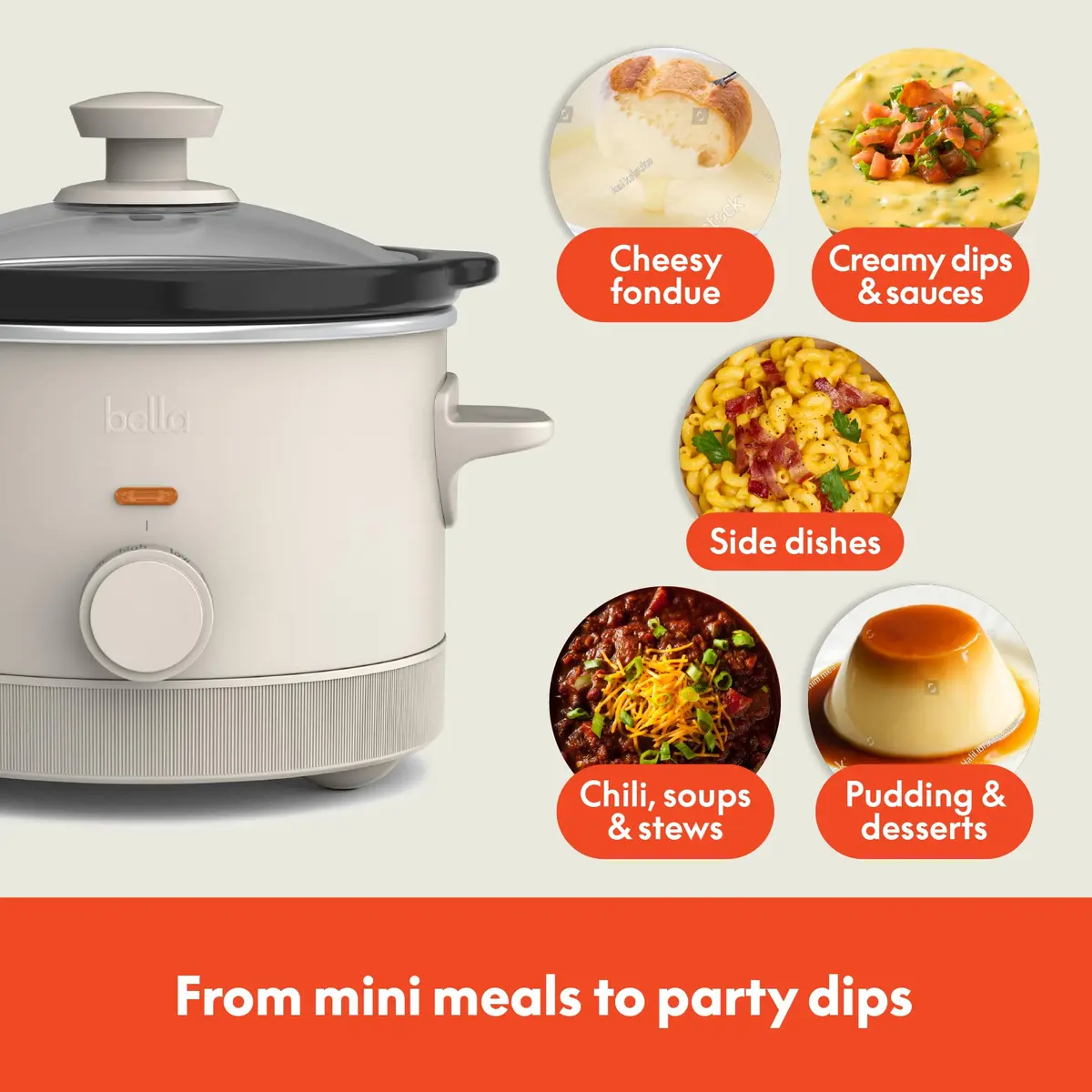 BELLA 1.5 Qt Slow Cooker with 3 Heat Manual Control | Ceramic Nonstick Coating & Dishwasher Safe - view 5
