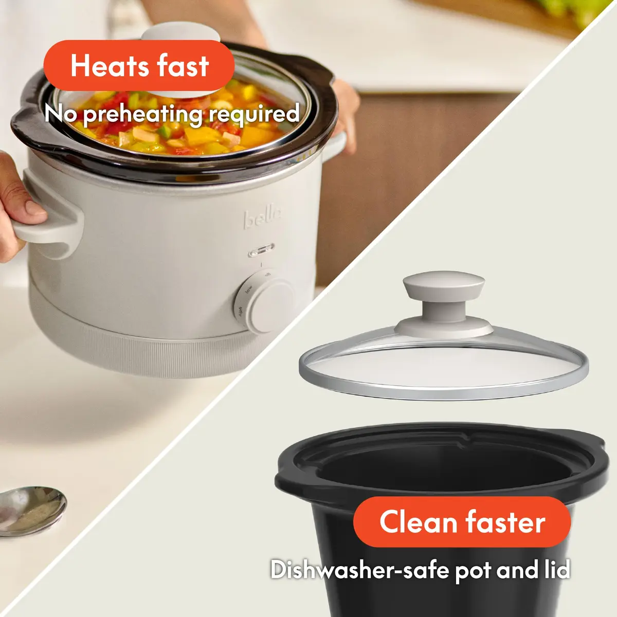 BELLA 1.5 Qt Slow Cooker with 3 Heat Manual Control | Ceramic Nonstick Coating & Dishwasher Safe - view 3