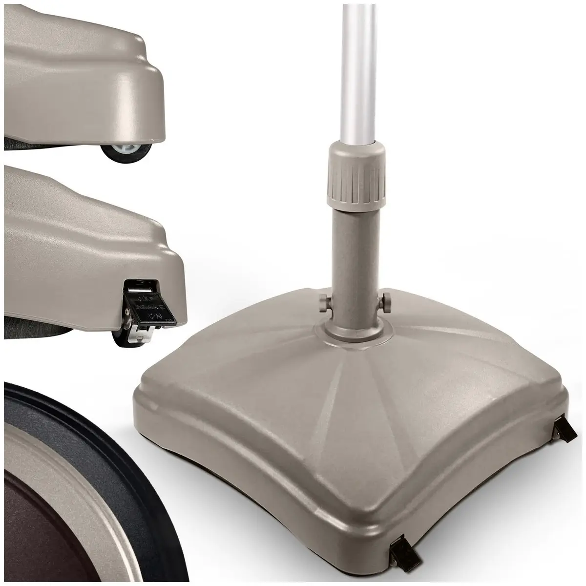 Shademobile Heavy Duty Rolling Umbrella Base with Wheels, Driftwood | Commercial-Grade Mobility & Stability - main product image