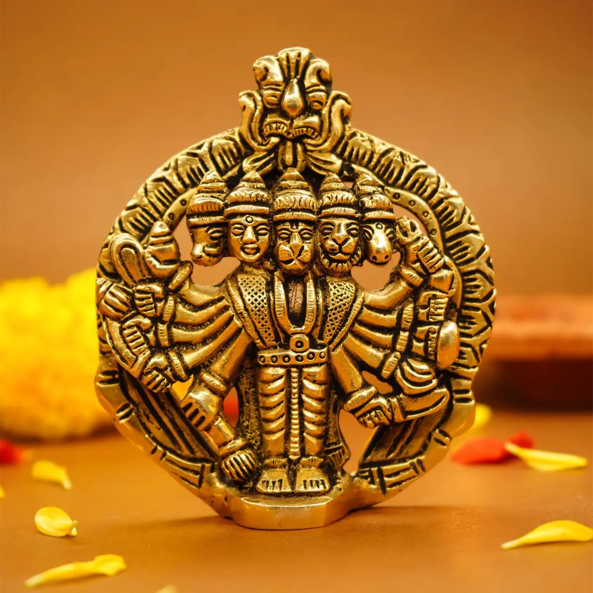 Ekhasa Panchmukhi Hanuman Statue 10 cm (3.93 in) Brass | Vastu Protection Door Entrance Figurine - main product image