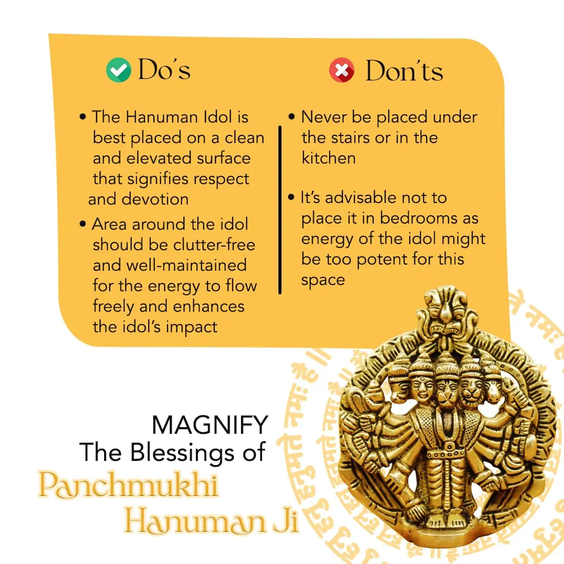 Ekhasa Panchmukhi Hanuman Statue 10 cm (3.93 in) Brass | Vastu Protection Door Entrance Figurine - view 7