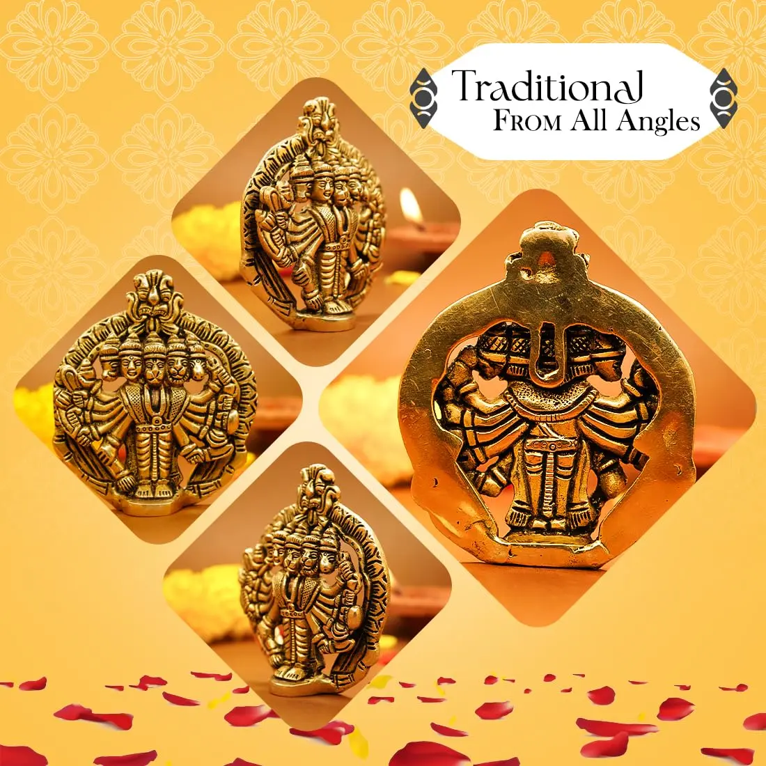 Ekhasa Panchmukhi Hanuman Statue 10 cm (3.93 in) Brass | Vastu Protection Door Entrance Figurine - view 4