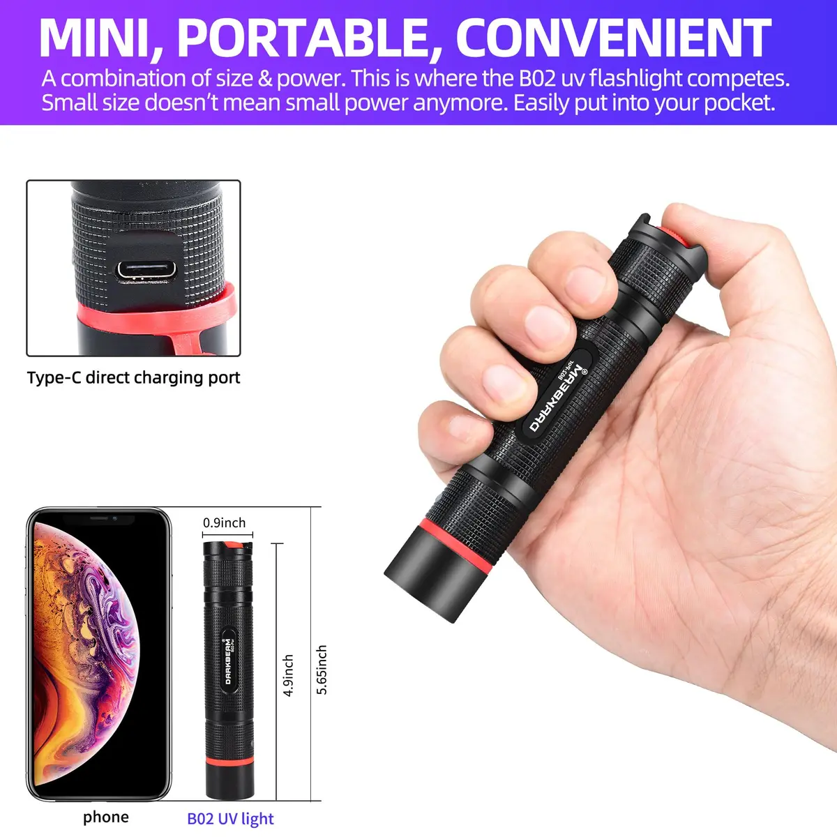 DARKBEAM UV Flashlight 365nm Black Light Woods Lamp | Portable Pet Urine & Currency Detector - view 5