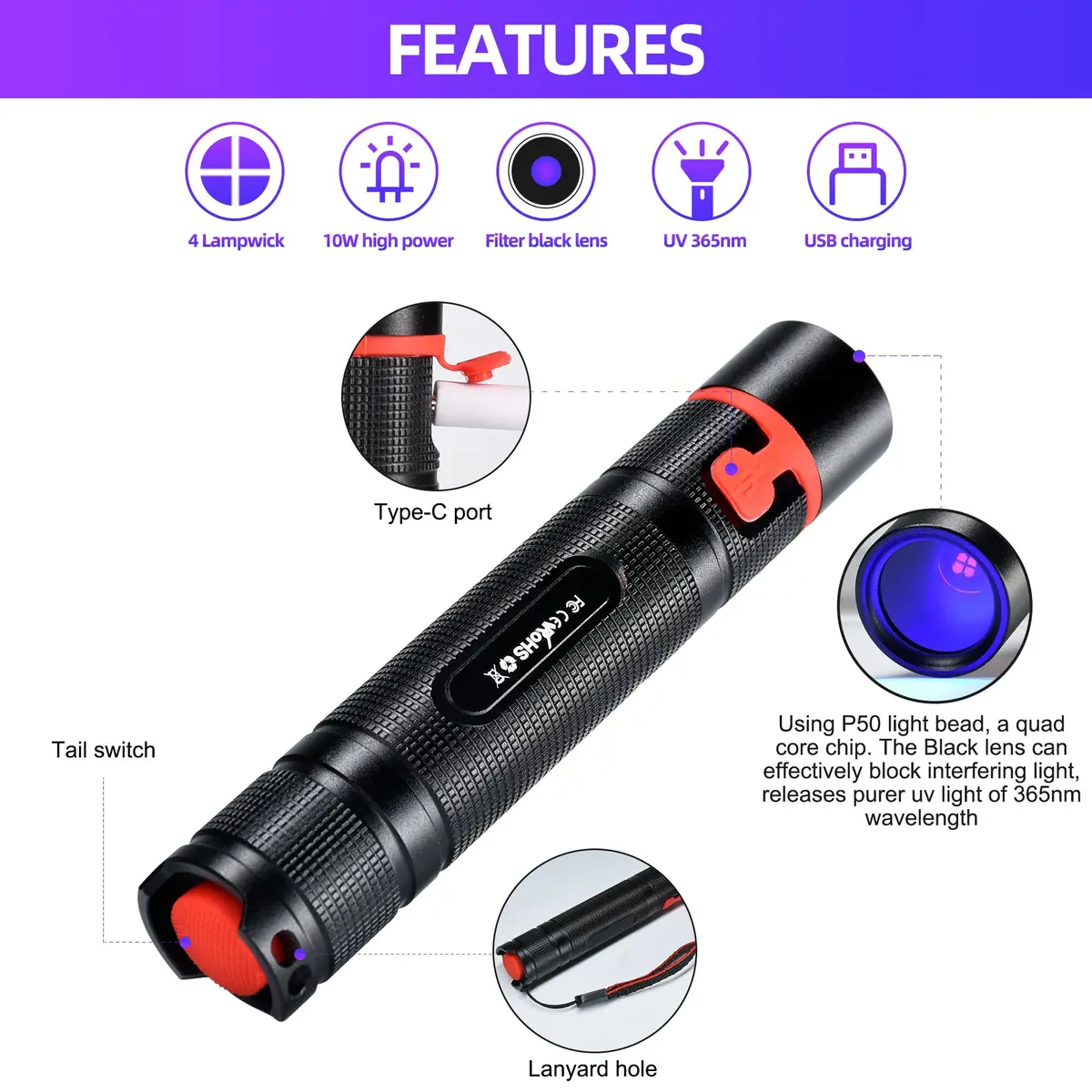 DARKBEAM UV Flashlight 365nm Black Light Woods Lamp | Portable Pet Urine & Currency Detector - view 2