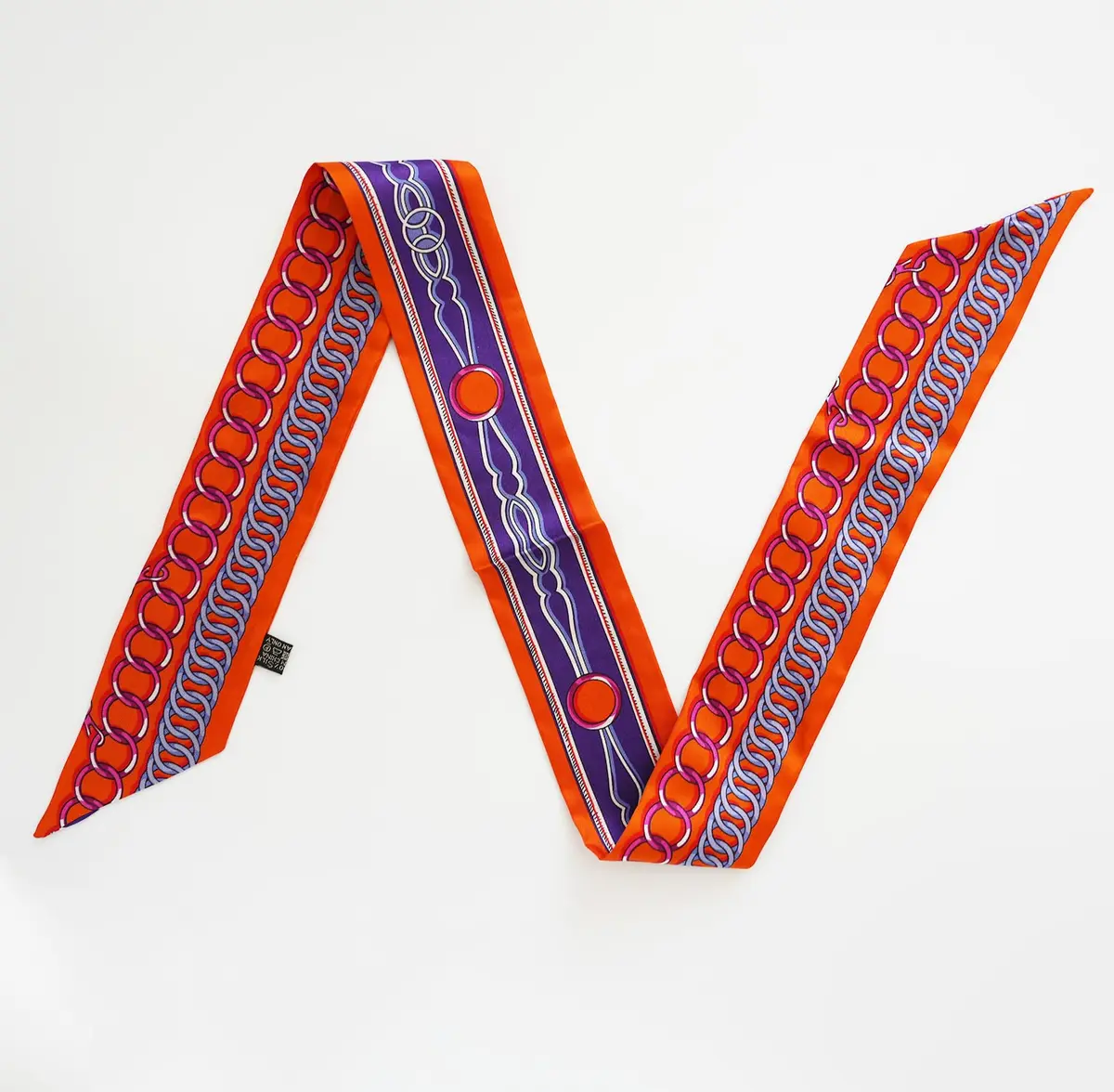 JERLA 100% Mulberry Silk Scarf 88cm x 5cm | Graphic Print Handbag Tie Hair Ribbon - view 2