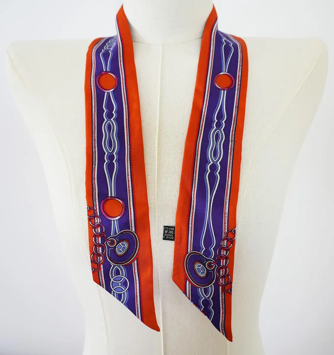 JERLA 100% Mulberry Silk Scarf 88cm x 5cm | Graphic Print Handbag Tie Hair Ribbon - view 4