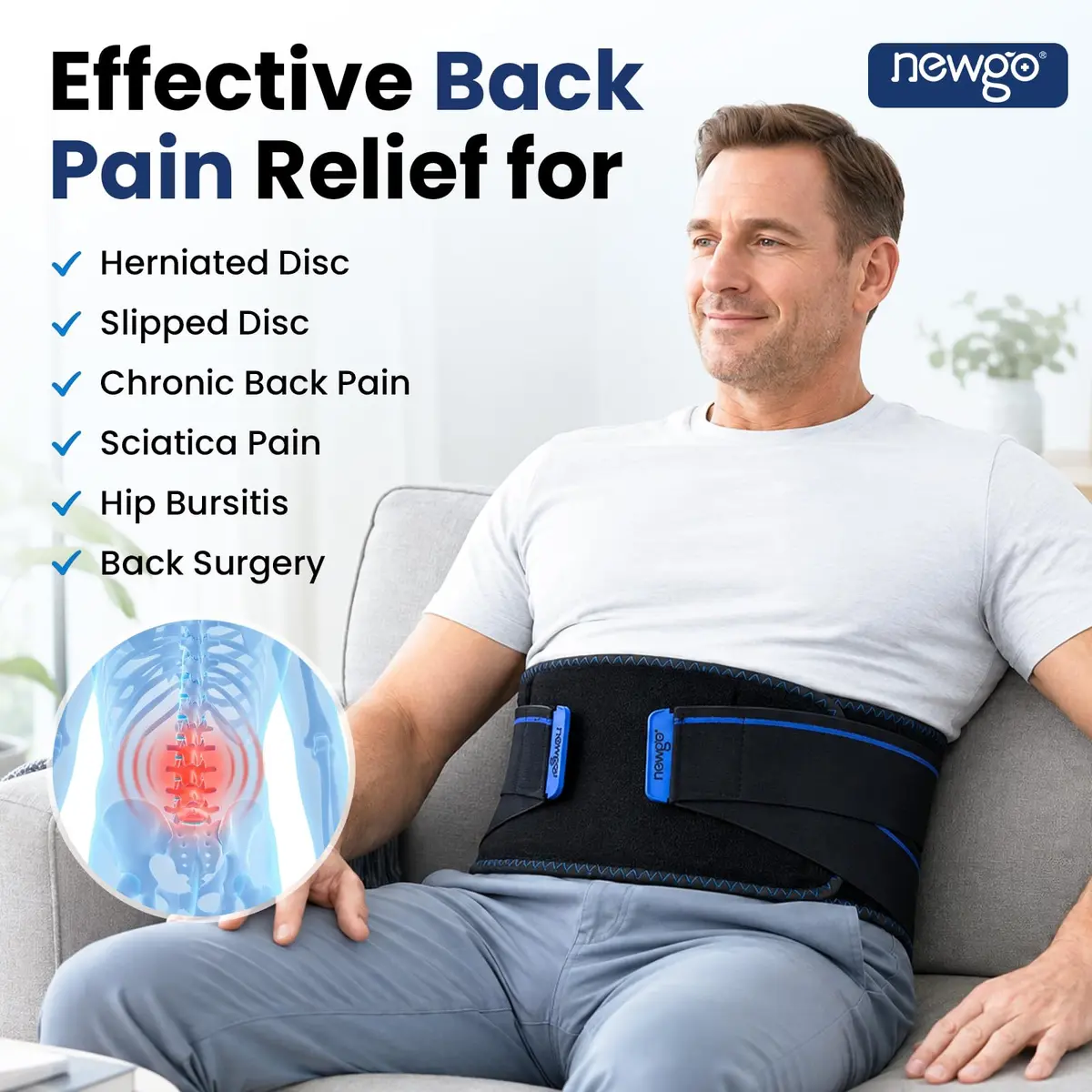 NEWGO Lower Back Ice Pack Wrap with Adjustable Straps, 2 Hours Long-Lasting Cold Therapy | Reusable Gel Pack for Sciatica, Lumbar, Herniated Disc Pain Relief - view 6