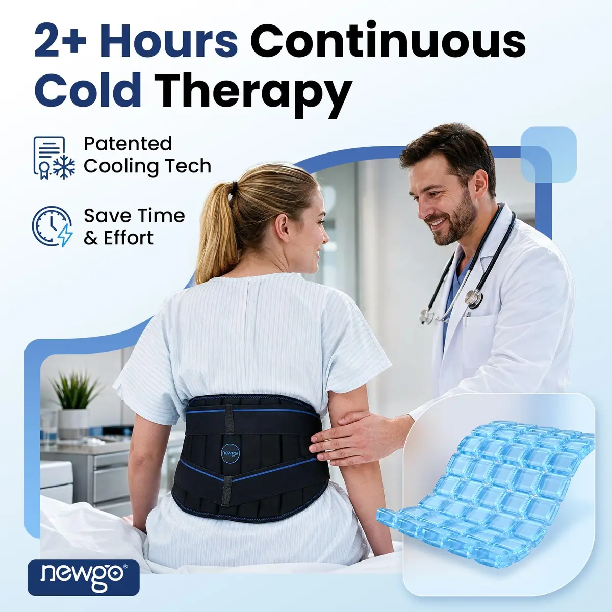 NEWGO Lower Back Ice Pack Wrap with Adjustable Straps, 2 Hours Long-Lasting Cold Therapy | Reusable Gel Pack for Sciatica, Lumbar, Herniated Disc Pain Relief - view 2