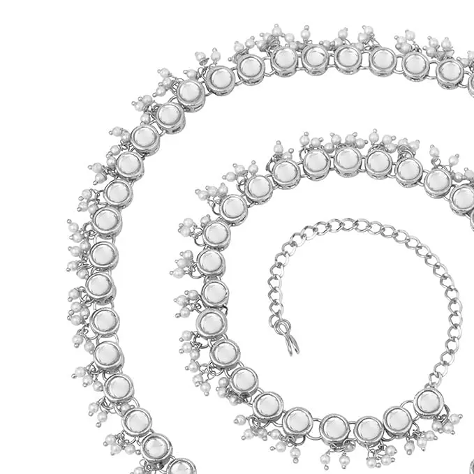 I Jewels Silver Plated Waist Chain for Women | Adjustable Indian Wedding Belly Kamarband - view 7