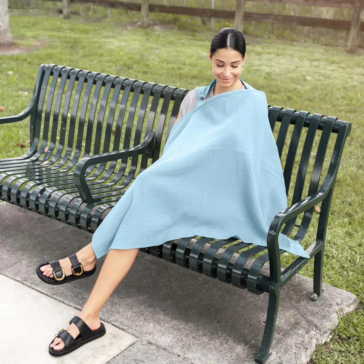 Comfy Cubs Muslin Nursing Cover - 100% Muslin Breastfeeding Cover Sky Blue | Soft & Breathable Baby Nursing Scarf with Adjustable Neck Strap - view 5