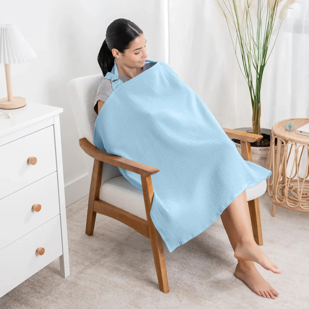 Comfy Cubs Muslin Nursing Cover - 100% Muslin Breastfeeding Cover Sky Blue | Soft & Breathable Baby Nursing Scarf with Adjustable Neck Strap - view 2