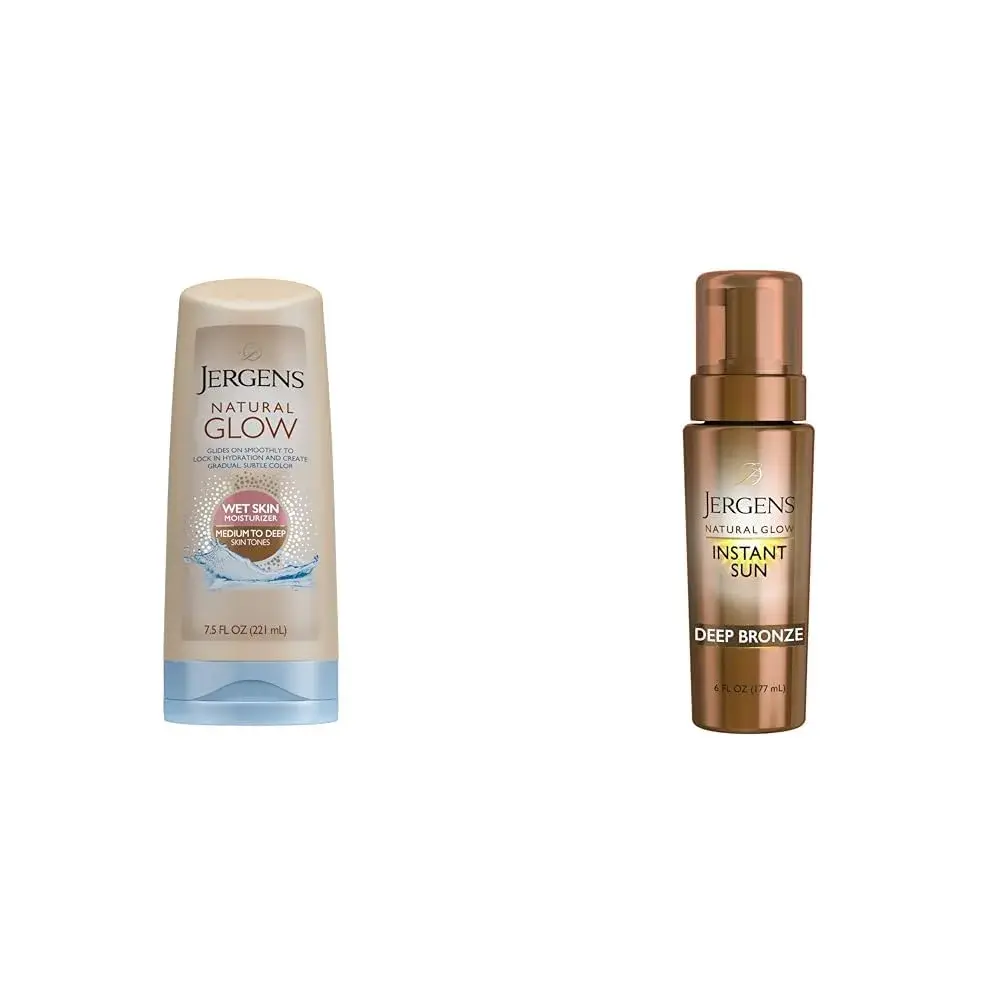 Jergens Natural Glow In Shower Lotion & Instant Sun Body Mousse, Medium to Deep Skin Tone, 7.5 Fl Oz + 6 Oz | Streak-Free Fake Tan - main product image