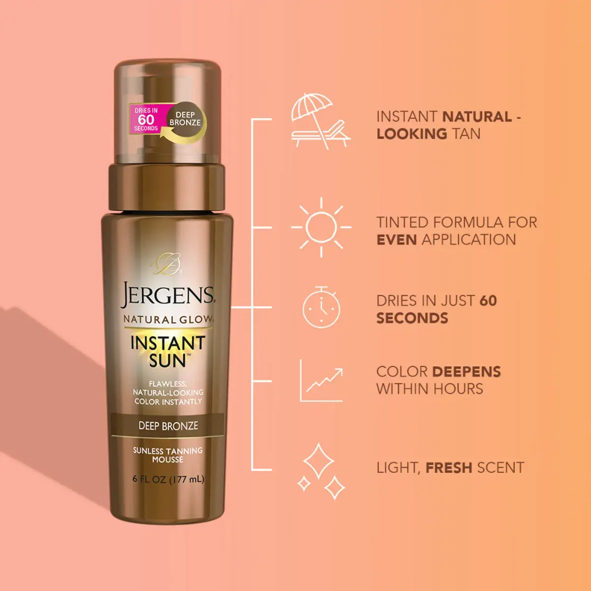 Jergens Natural Glow In Shower Lotion & Instant Sun Body Mousse, Medium to Deep Skin Tone, 7.5 Fl Oz + 6 Oz | Streak-Free Fake Tan - view 6