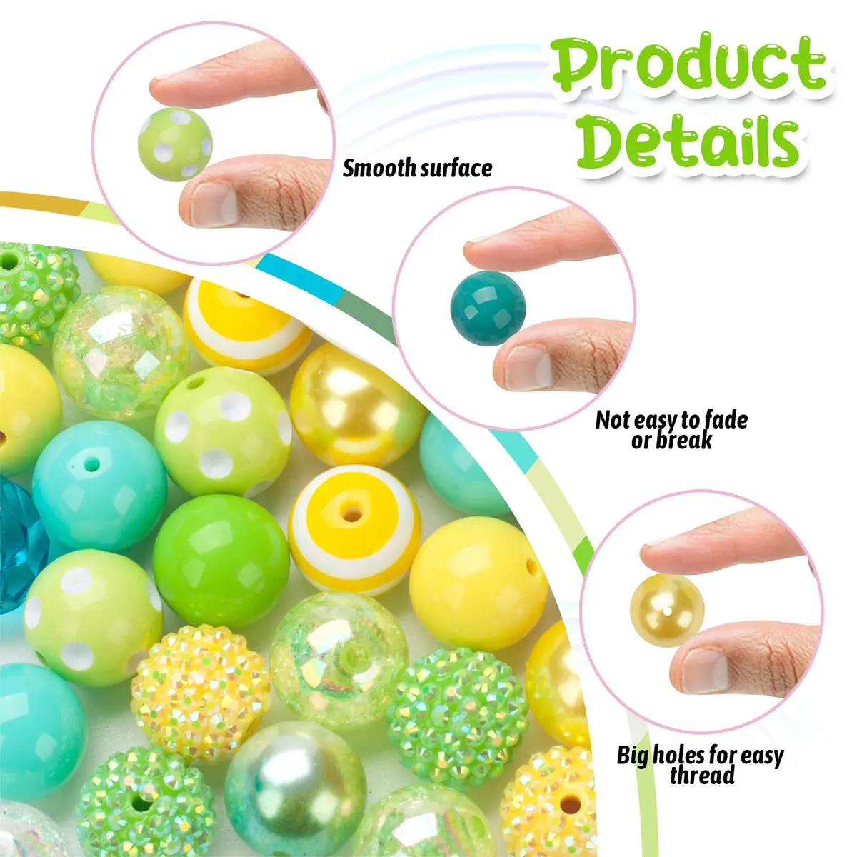 Jeacksy Bubblegum Beads 20mm | Colorful Chunk DIY Pen & Jewelry Craft Beads (20mm, 50pcs) - view 3