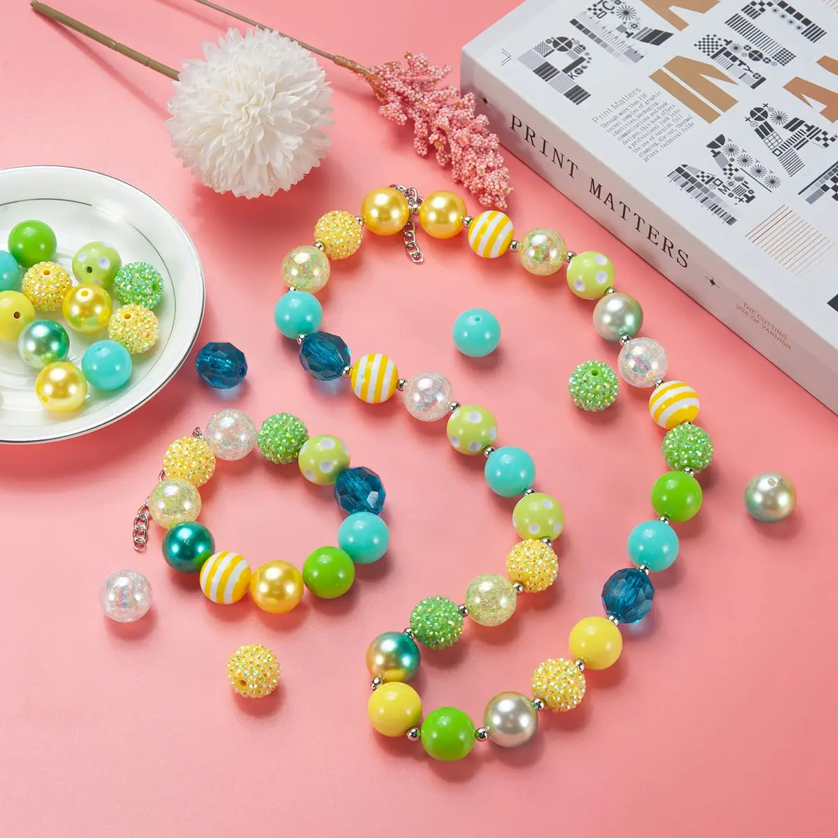 Jeacksy Bubblegum Beads 20mm | Colorful Chunk DIY Pen & Jewelry Craft Beads (20mm, 50pcs) - view 4