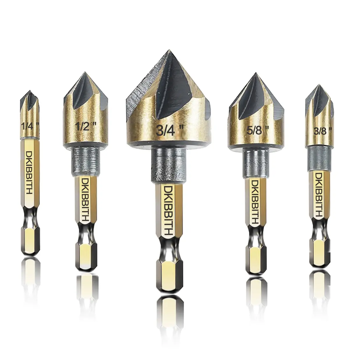 DKIBBITH Countersink Drill Bit Set 5pc 1/4" Hex Shank 82° | Precise, Versatile, Durable - main product image