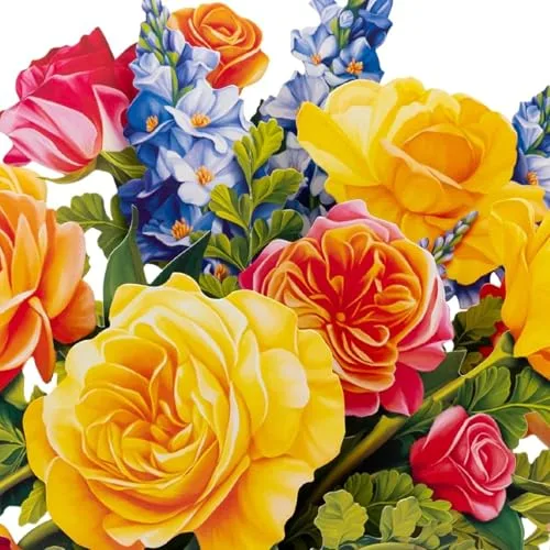 Freshcut Paper Sorbet Roses Pop Up Card 15.2cm (6 Inch) | Birthday, Thank You, Blank Notecard & Envelope - main product image