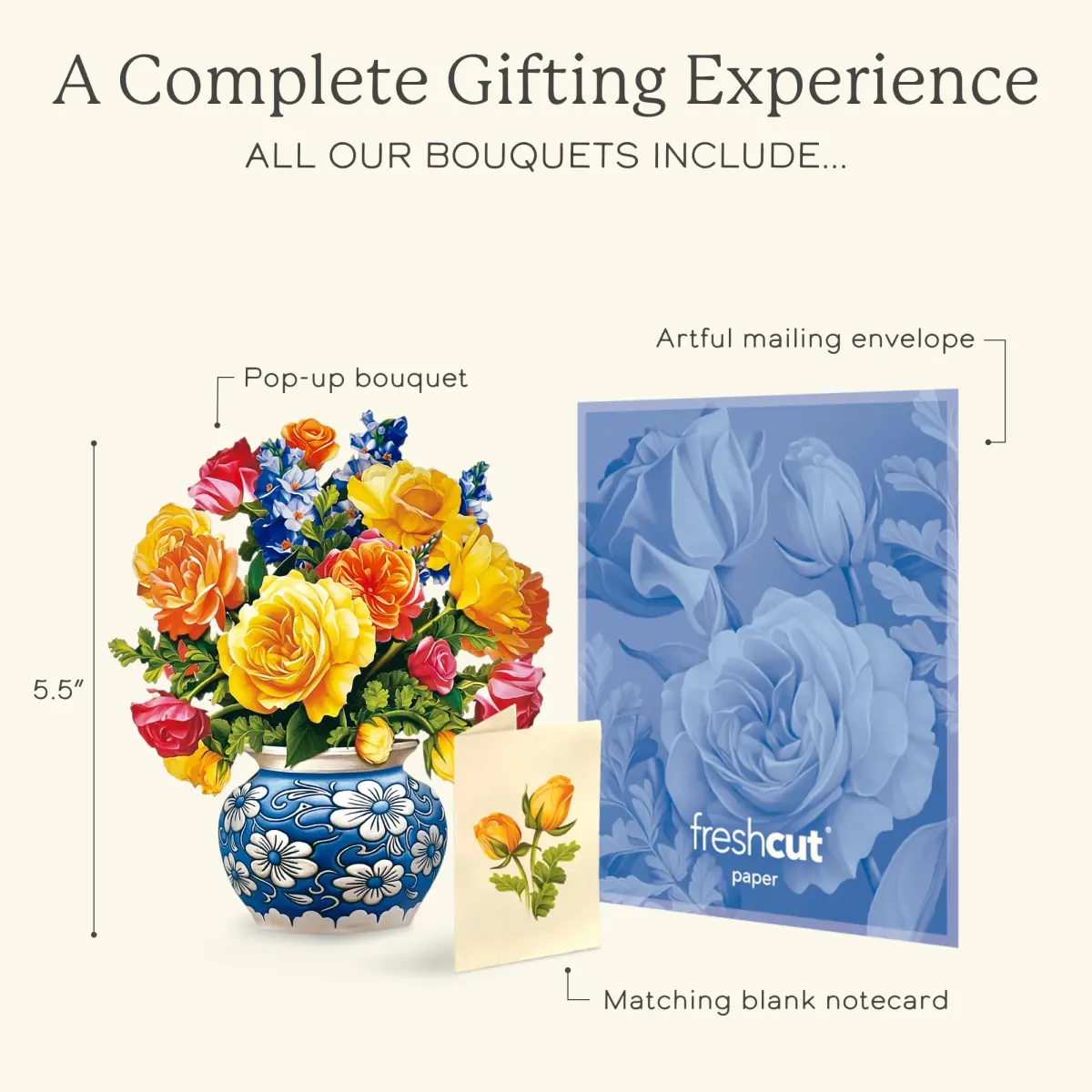 Freshcut Paper Mini Sorbet Roses 5.5” 3D Pop Up Card | Birthday, Thank You, Anniversary, Gifts for Mom, Her | Includes Notecard & Envelope - view 4