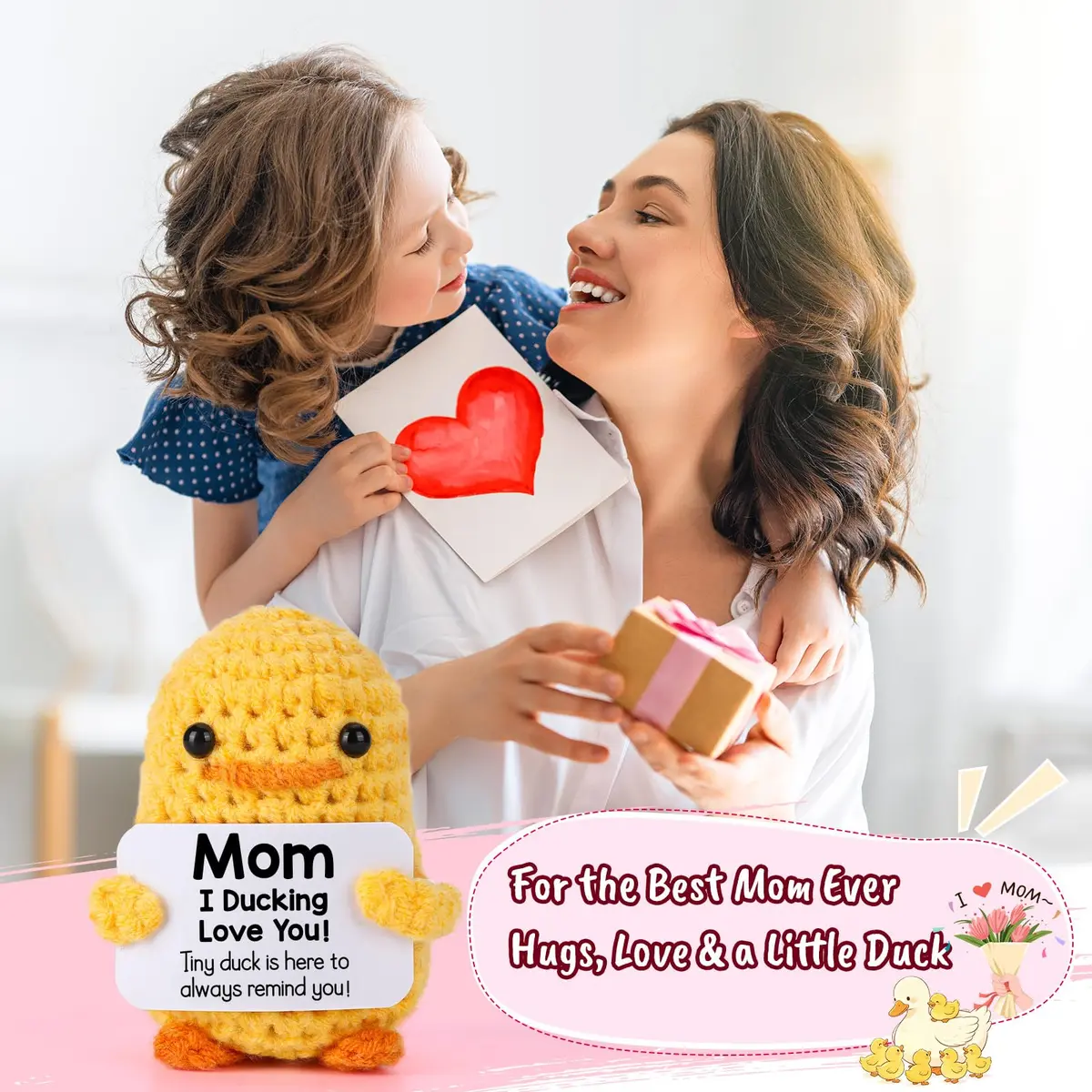 MBL "I Duck Love Mom" Crochet Duck Plush Figure 8 cm (3.14 in) | ASTM-Tested Educational Toy - view 6