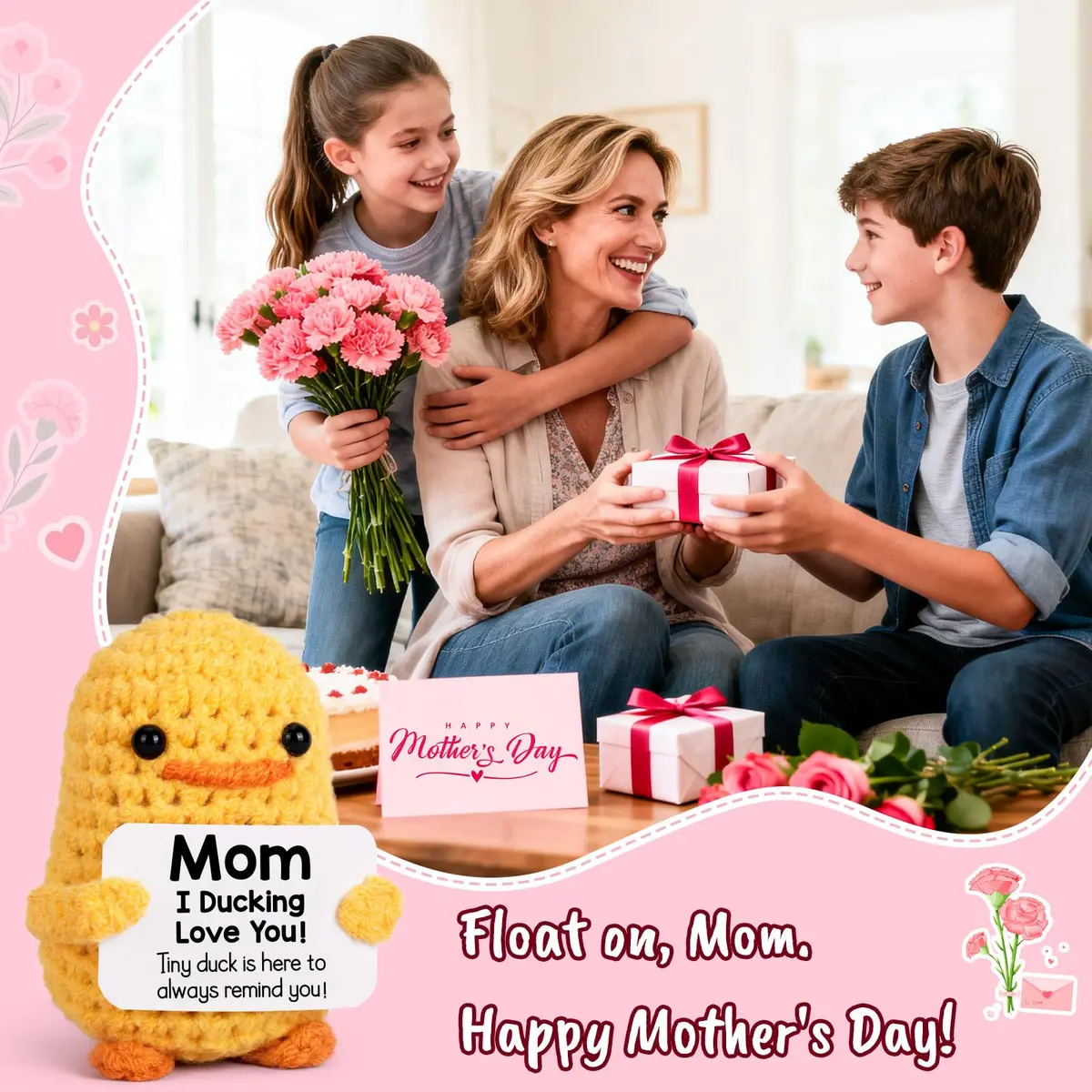 MBL "I Duck Love Mom" Crochet Duck Plush Figure 8 cm (3.14 in) | ASTM-Tested Educational Toy - view 7