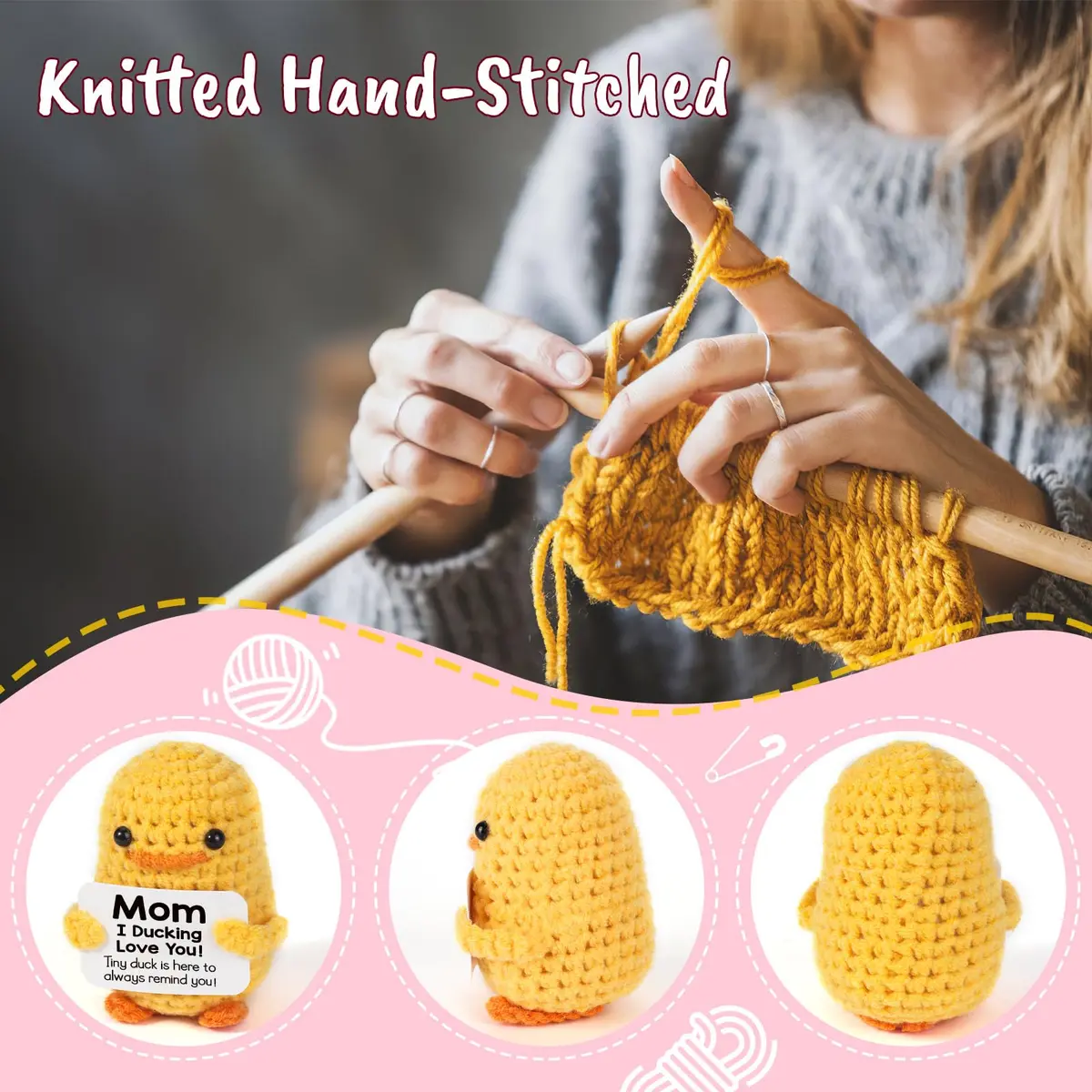 MBL "I Duck Love Mom" Crochet Duck Plush Figure 8 cm (3.14 in) | ASTM-Tested Educational Toy - view 3