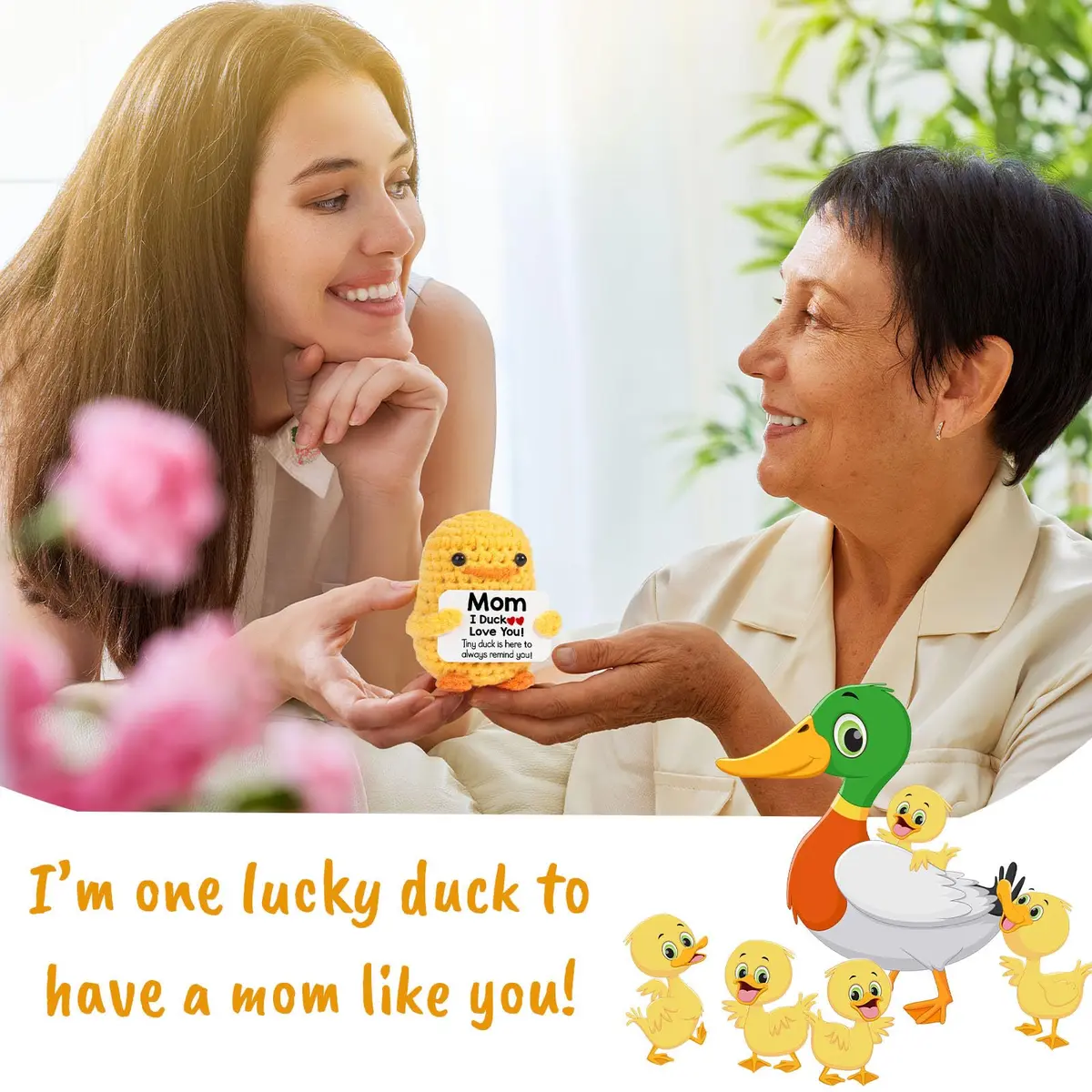 MBL "I Duck Love Mom" Crochet Duck Plush Figure 8 cm (3.14 in) | ASTM-Tested Educational Toy - view 4