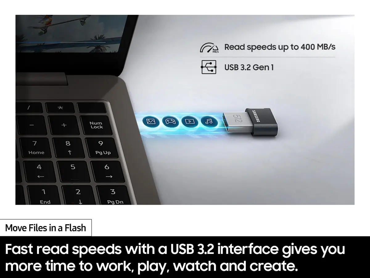 Samsung FIT Plus 512GB USB 3.2 Flash Drive Gunmetal Gray | Seamless Fit, Fast Transfer - view 7