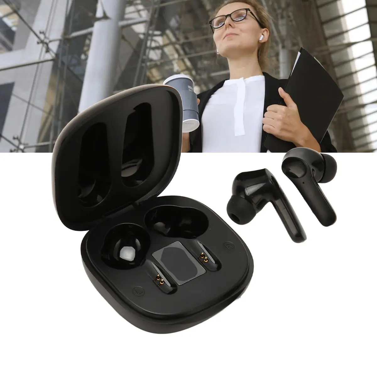Yunir Translator Earbuds Bluetooth 74 Languages 70 Accents Real Time Simultaneous Translation with Charging Case | Black - view 2