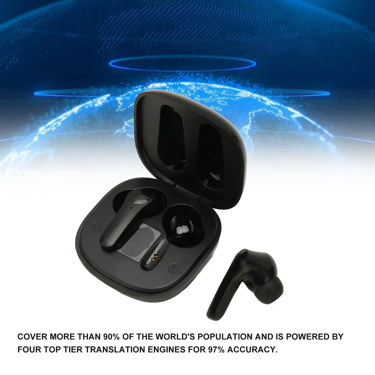 Yunir Translator Earbuds Bluetooth 74 Languages 70 Accents Real Time Simultaneous Translation with Charging Case | Black - view 3