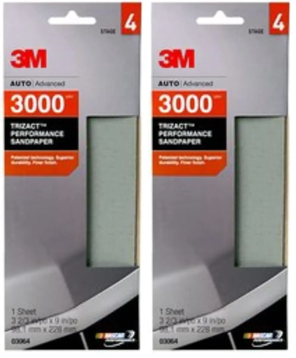 3M Performance 3000 Grit Sandpaper Sheet 8.98 in x 3.66 in (2-Pack) | Polishes Clear Coats for Refined Finishes - main product image