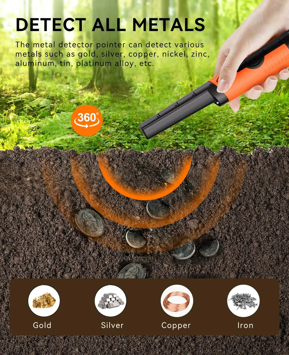 SUNPOW Metal Detector Pinpointer Waterproof Handheld Wand 3.5-inch Depth | 360° Detection for Treasure Hunting - view 5