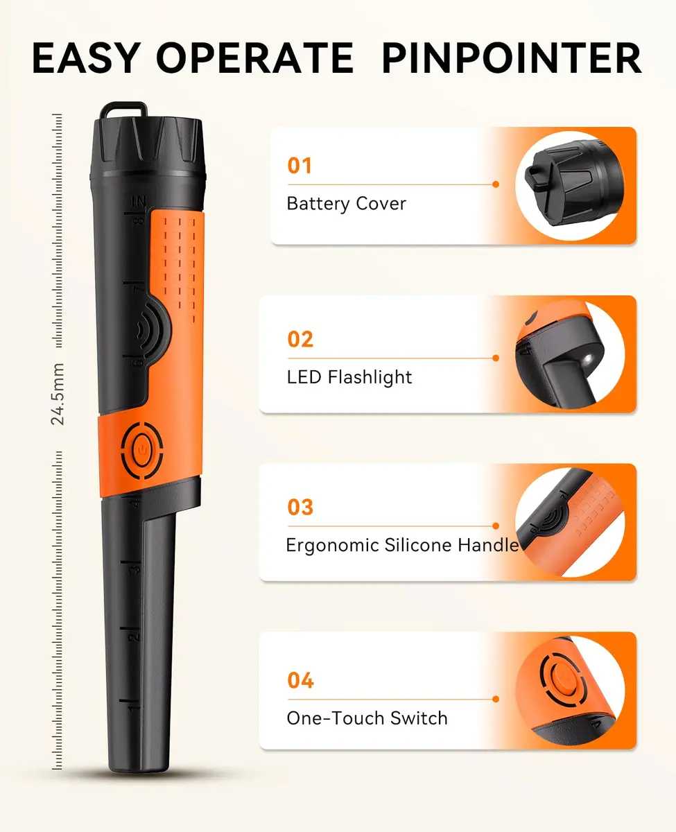 SUNPOW Metal Detector Pinpointer Waterproof Handheld Wand 3.5-inch Depth | 360° Detection for Treasure Hunting - view 2