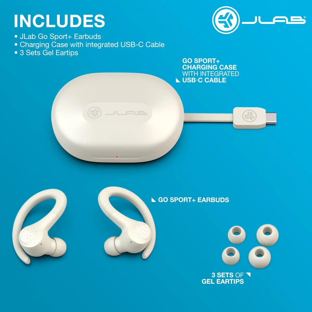 JLab Go Sport+ True Wireless Workout Earbuds, Bluetooth Sport Earbuds with Clear Calling & IP55 Rating, 35+ Hour Battery Life (Sand) - view 4