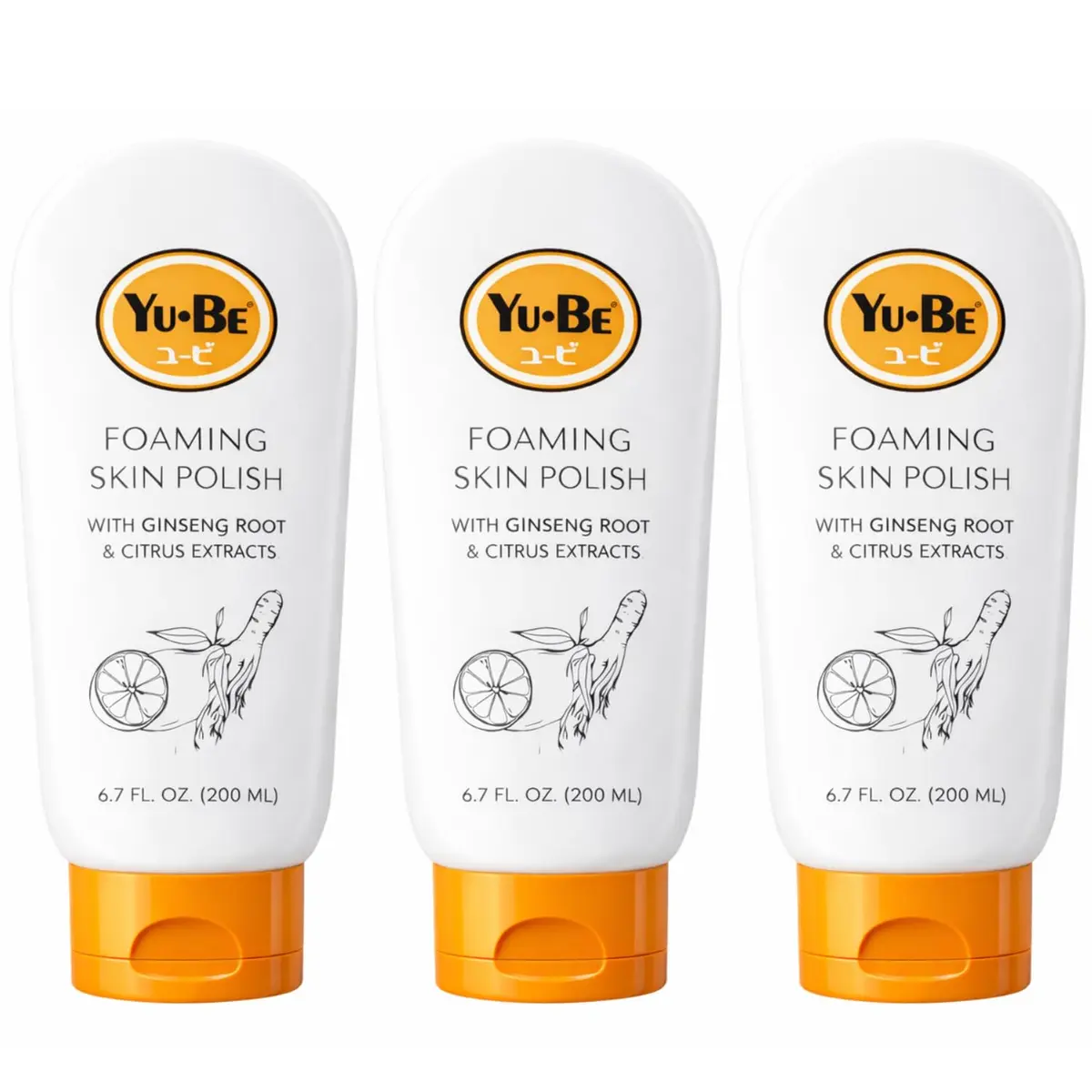 Yu-Be Foaming Skin Polish (Trio): Gentle Japanese Rice Exfoliant to Smooth Dry, Rough Skin | Face & Body Scrub | Nourishes Skin with Ginger Root, Green Tea, & Geranium Oil - 6.75 fl oz x 3 - main product image